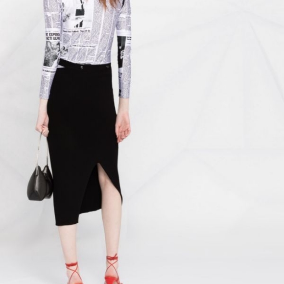 helmut lang off white double waistband fine wool rib skirt - Picture 4 of 7